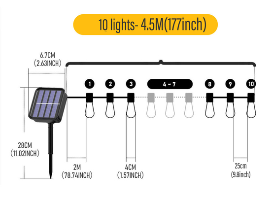 Đèn LED dây ngoài trời với bóng đèn chống vỡ Vườn treo đèn sân sau