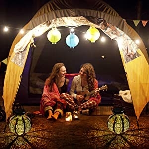 Đèn lồng năng lượng mặt trời ngoài trời lớn 3500K Đèn năng lượng mặt trời treo cổ điển bằng kim loại