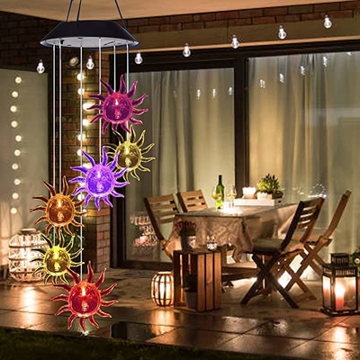 Chuông gió 2700K Đèn LED sân vườn năng lượng mặt trời Đèn trang trí hình mặt trời