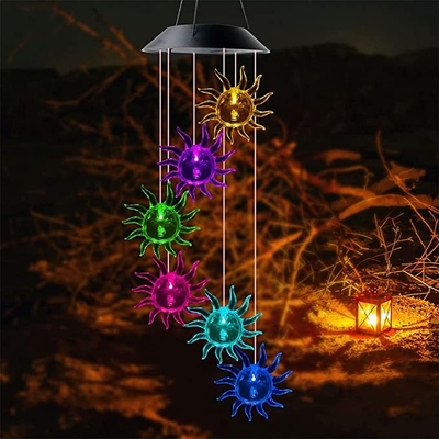 Chuông gió 2700K Đèn LED sân vườn năng lượng mặt trời Đèn trang trí hình mặt trời