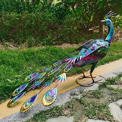 Tượng con công bằng kim loại năng lượng mặt trời ngoài trời Đèn thủ công chạy bằng năng lượng mặt trời Sân sau Tiệc cưới Trang trí nội thất