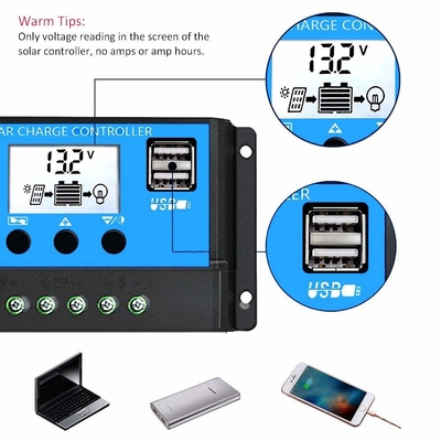 Màn hình LCD Bộ điều khiển năng lượng mặt trời Bộ điều chỉnh 12V / 24V 60A 50A 40A 30A 20A 10A PWM USB 5V